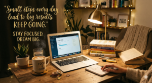 Meja belajar dengan suasana motivasi