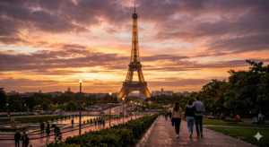Menara Eiffel saat matahari terbenam